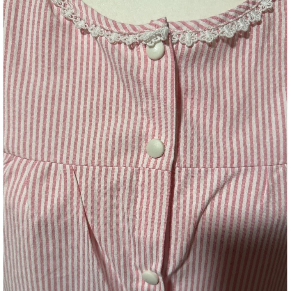 Bloggerlove Kimono Robe Pink White Striped Button Up Lace Small Duster Gown - Picture 3 of 5